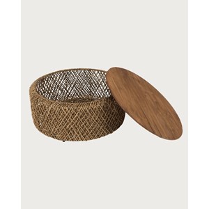 Yuda - grand table basse en bois de teck massif et tissage banane avec rangement