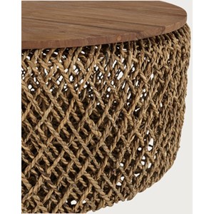 Yuda - grand table basse en bois de teck massif et tissage banane avec rangement