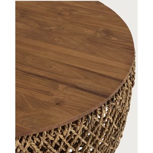 Yuda - grand table basse en bois de teck massif et tissage banane avec rangement