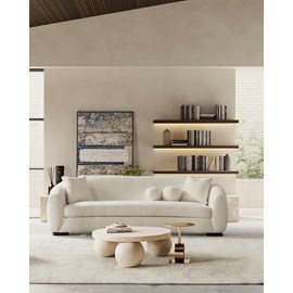Curve - canapé arrondi 3 places en tissu bouclé cream