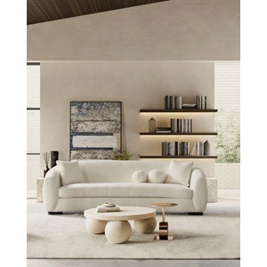 Curve - canapé arrondi 3 places en tissu bouclé cream