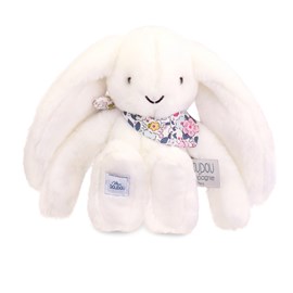 Peluche lapin fleurette blanc 25 cm