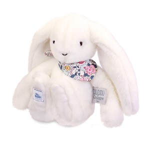 Peluche lapin fleurette blanc 25 cm