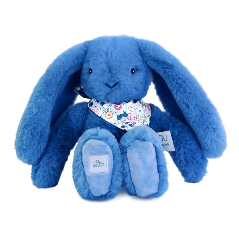 Peluche lapin fleurette bleu 25 cm