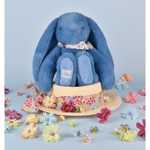 Peluche lapin fleurette bleu 25 cm