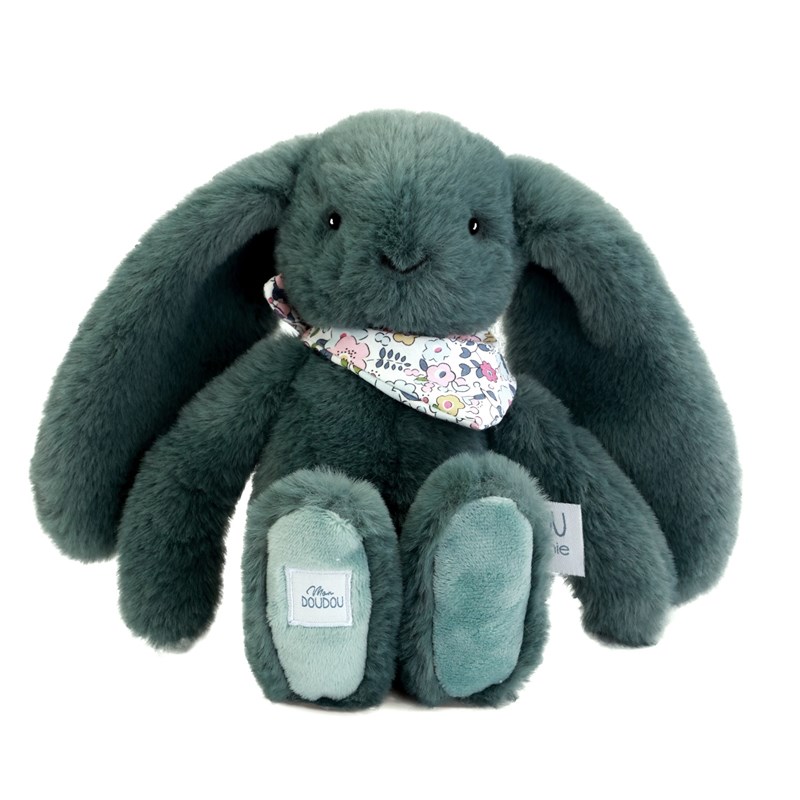 Peluche lapin fleurette vert 25 cm