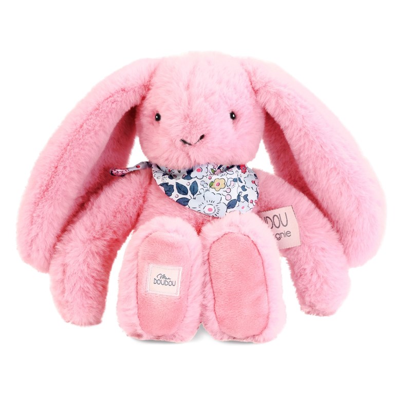 Peluche lapin fleurette rose 25 cm