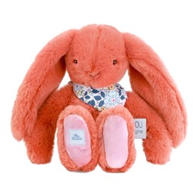 Peluche lapin fleurette terracotta 25 cm