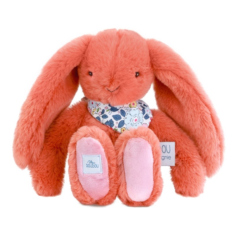 Peluche lapin fleurette terracotta 25 cm