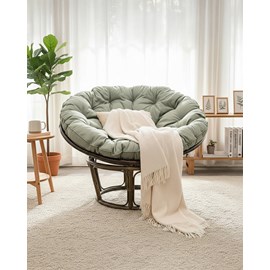 Papasan - fauteuil en rotin rond avec coussin gris