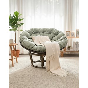 Papasan - fauteuil en rotin rond avec coussin gris