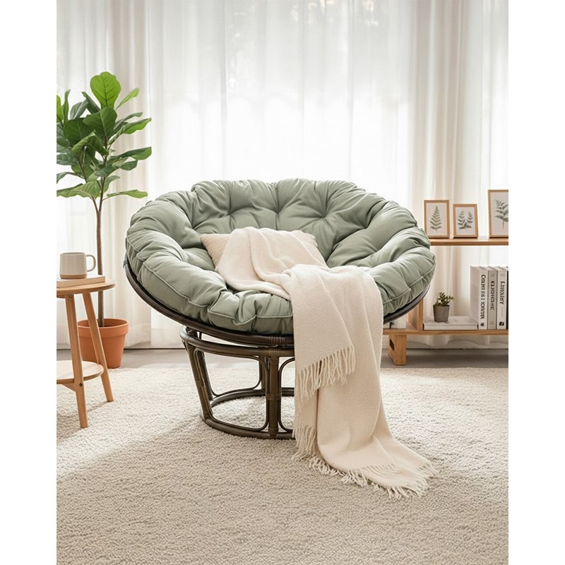 Papasan - fauteuil en rotin rond avec coussin gris