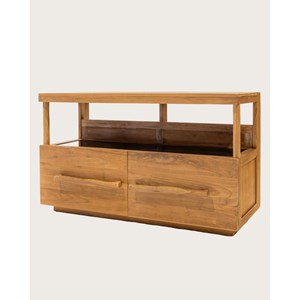 Névia - meuble salle de bain en teck avec étagère en verre 140 cm