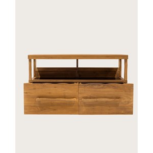 Névia - meuble salle de bain en teck avec étagère en verre 140 cm