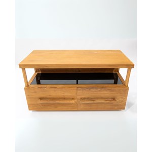 Névia - meuble salle de bain en teck avec étagère en verre 140 cm