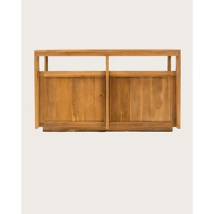 Névia - meuble salle de bain en teck avec étagère en verre 140 cm