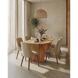 Liro beige - lot de 2 chaises repas en tissu beige pieds en bois