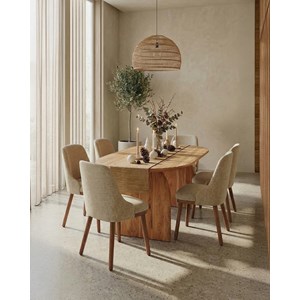 Liro beige - lot de 2 chaises repas en tissu beige pieds en bois