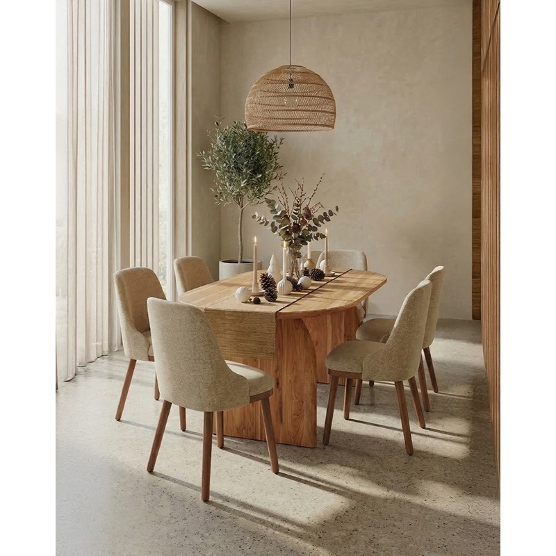 Liro beige - lot de 2 chaises repas en tissu beige pieds en bois