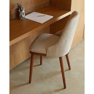 Liro beige - lot de 2 chaises repas en tissu beige pieds en bois