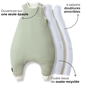 Gigoteuse à pieds vert d'eau 4 saisons avec chaussettes (2-3 ans)
