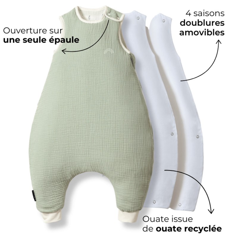 Gigoteuse à pieds vert d'eau 4 saisons avec chaussettes (2-3 ans)