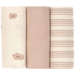 Lot de 3 langes mousseline tiny team taupe (60x60 cm)