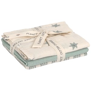 Lot de 3 langes mousseline tiny team vert granit (60x60 cm)