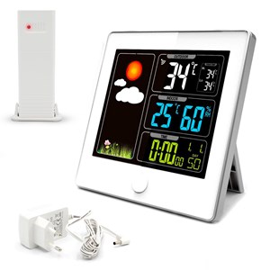 Station météo radio pilotée lcd 3 couleurs capteur extérieur sans fil