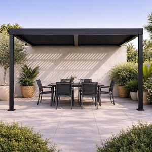 Sifnos pergola bioclimatique adossée en aluminium noir 3x3m