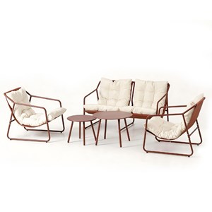 Atrani salon de jardin 4 places terracotta et beige avec tables basses