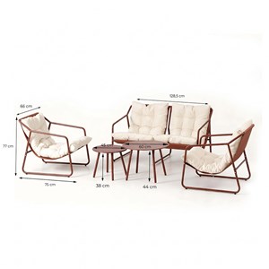 Atrani salon de jardin 4 places terracotta et beige avec tables basses