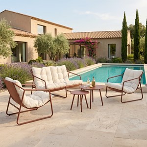 Atrani salon de jardin 4 places terracotta et beige avec tables basses