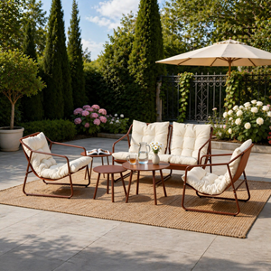 Atrani salon de jardin 4 places terracotta et beige avec tables basses