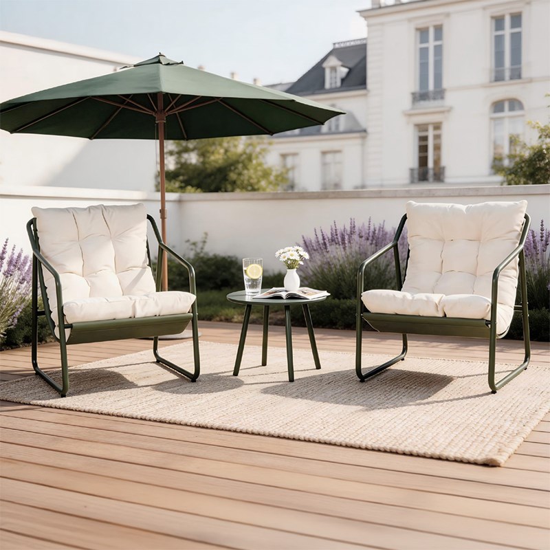 Atrani ensemble de jardin 2 fauteuils vert kaki avec table basse