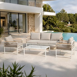 Solomon salon de jardin 5 places avec table basse gris clair