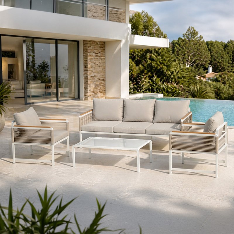 Solomon salon de jardin 5 places avec table basse gris clair