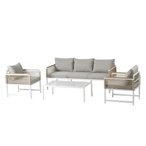 Solomon salon de jardin 5 places avec table basse gris clair
