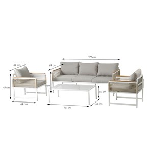Solomon salon de jardin 5 places avec table basse gris clair