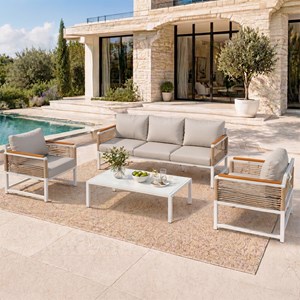Solomon salon de jardin 5 places avec table basse gris clair