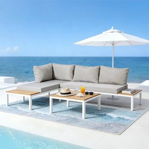 Majuro salon de jardin 3-4 places avec table basse blanc et gris