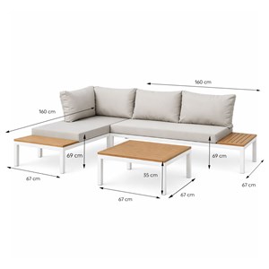 Majuro salon de jardin 3-4 places avec table basse blanc et gris