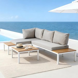 Majuro salon de jardin 3-4 places avec table basse blanc et gris