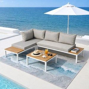 Majuro salon de jardin 3-4 places avec table basse blanc et gris
