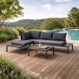 Majuro salon de jardin 3-4 places avec table basse gris foncé