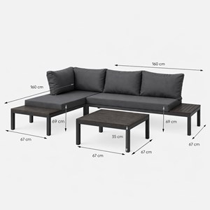 Majuro salon de jardin 3-4 places avec table basse gris foncé
