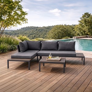 Majuro salon de jardin 3-4 places avec table basse gris foncé