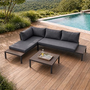 Majuro salon de jardin 3-4 places avec table basse gris foncé