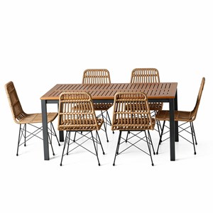 Bago salon de jardin 6 places avec table en bois naturel et chaises en résine tr