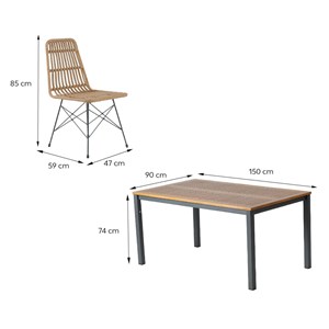 Bago salon de jardin 6 places avec table en bois naturel et chaises en résine tr